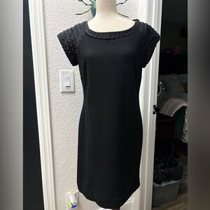 Ann Taylor Black Mini Dress with Textured Sleeves